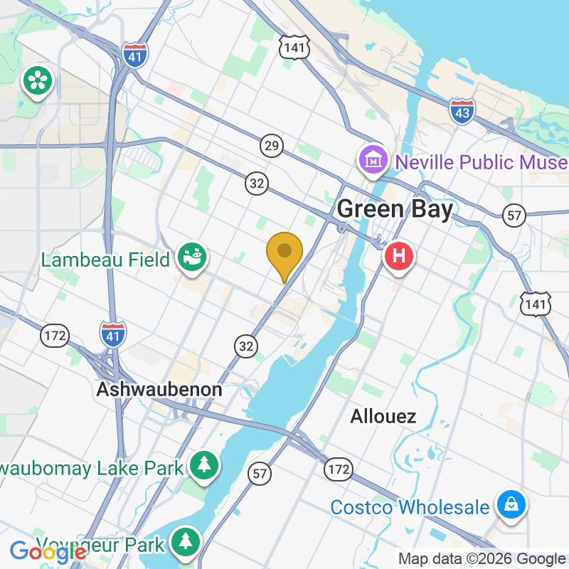 Map showing location of Bestland Garage Door Service Of Green Bay, 1620 S Ashland Ave Suite 103, Green Bay, WI 54304