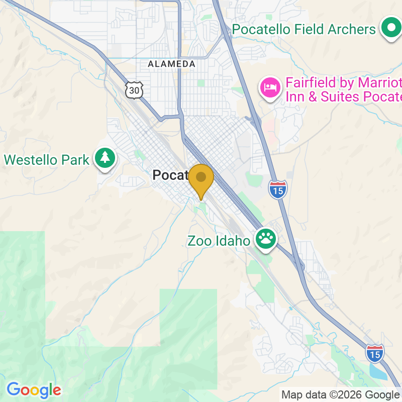 Map showing location of Quality Overhead Door, Inc., 915 S Main St, Pocatello, ID 83204