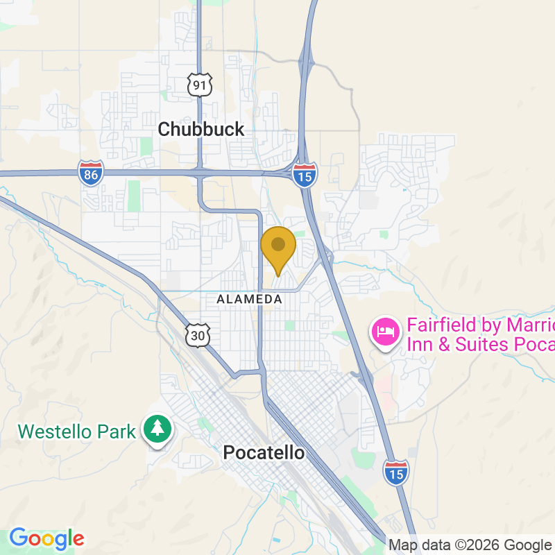 Map showing location of Valley Overhead Door Sales LLC, 1042 Meadowbrook Ln, Pocatello, ID 83201