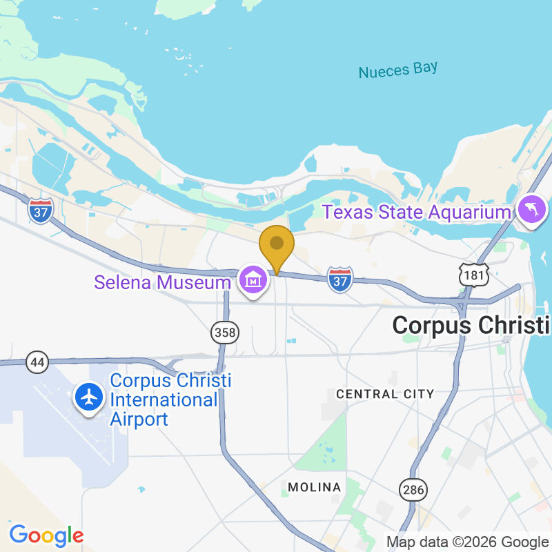 Map showing location of OGD Overhead Garage Door, 5233 I-37 Ste C19, Corpus Christi, TX 78408