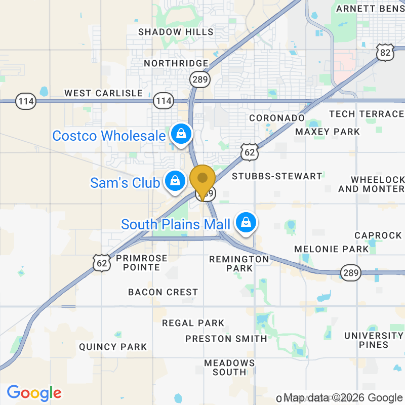 Map showing location of Overhead Door Company of Lubbock, 4912 Frankford Ave, Lubbock, TX 79424