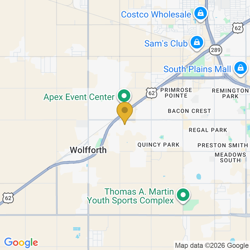 Map showing location of Classic Doors, 8213 Zadar Ave, Lubbock, TX 79424