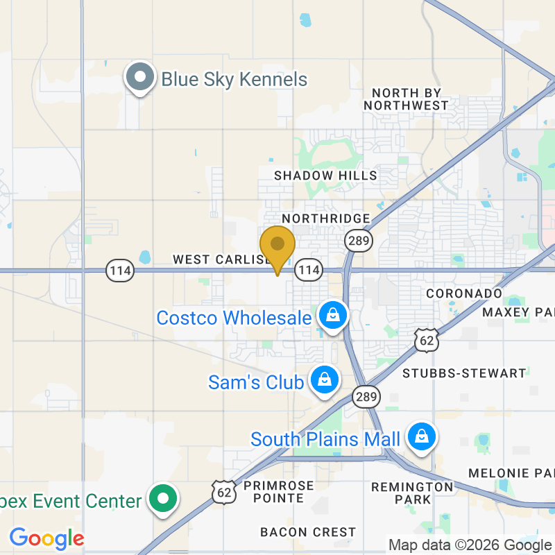 Map showing location of CMB Garage Doors, 6625 19th St Ste 208, Lubbock, TX 79407