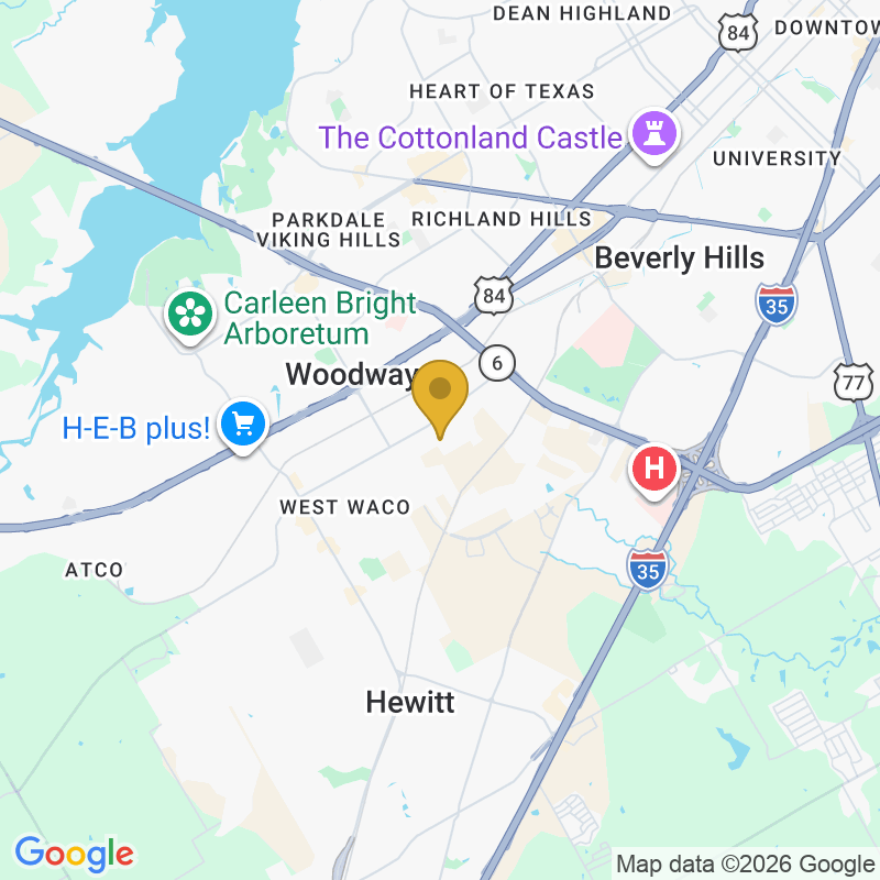 Map showing location of Precision Garage Door of Waco, 1100 Jewell Dr, Waco, TX 76712