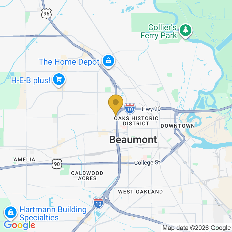 Map showing location of OGD Overhead Garage Door, 1102 Longfellow Dr Ste 3, Beaumont, TX 77706