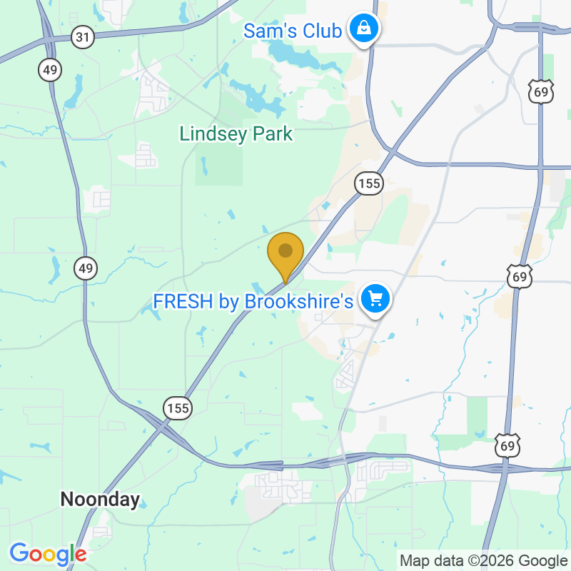 Map showing location of OGD Overhead Garage Door, 13901 State Hwy 155, Tyler, TX 75703