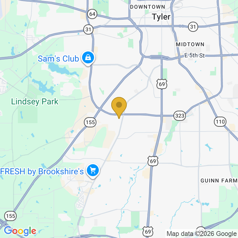 Map showing location of Overhead Door Tyler, 2000 Anthony Dr, Tyler, TX 75701