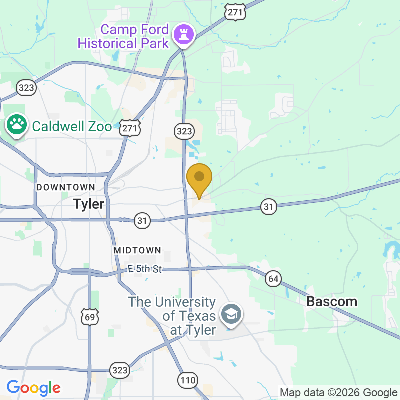 Map showing location of Hollywood Door Of Tyler, 3041 County Rd 2347, Tyler, TX 75708