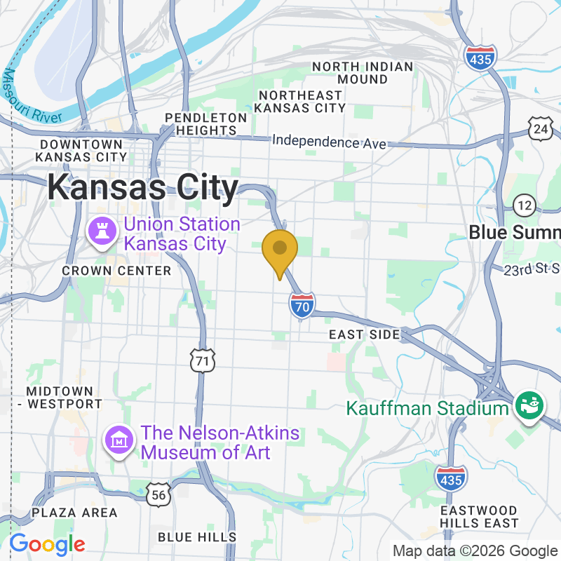 Map showing location of Anytime Garage Doors, Serves Kansas City