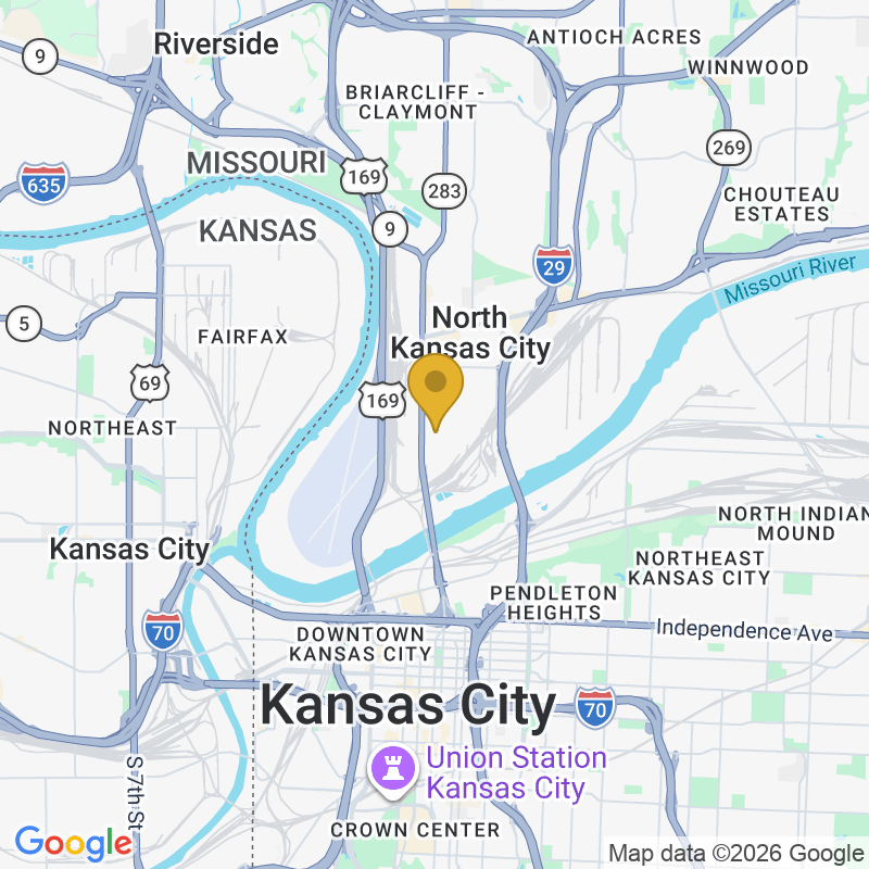 Map showing location of Overhead Door Company of Kansas City, 1121 Clay St, North Kansas City, MO 64116
