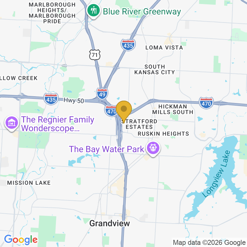 Map showing location of Radio Controlled Garage Door and Gate, 10805 Hickman Mills Dr, Kansas City, MO 64137