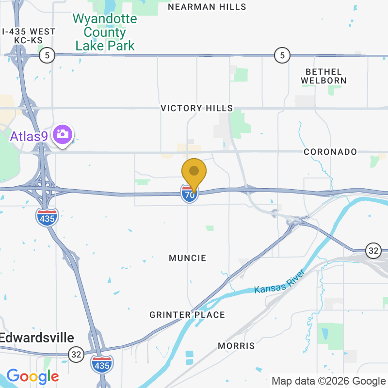 Map showing location of Around The Clock Garage Door Repair, Serves Kansas City