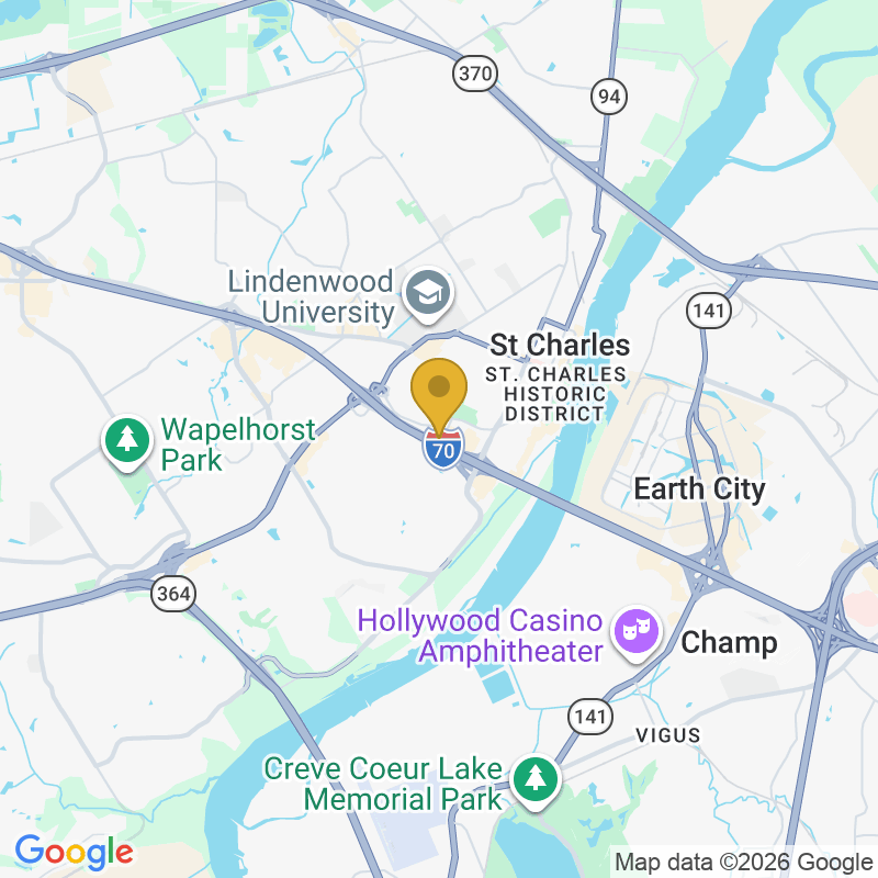 Map showing location of Precision Garage Door Service of St. Charles, 1475 Fairgrounds Rd Ste 122, St Charles, MO 63301