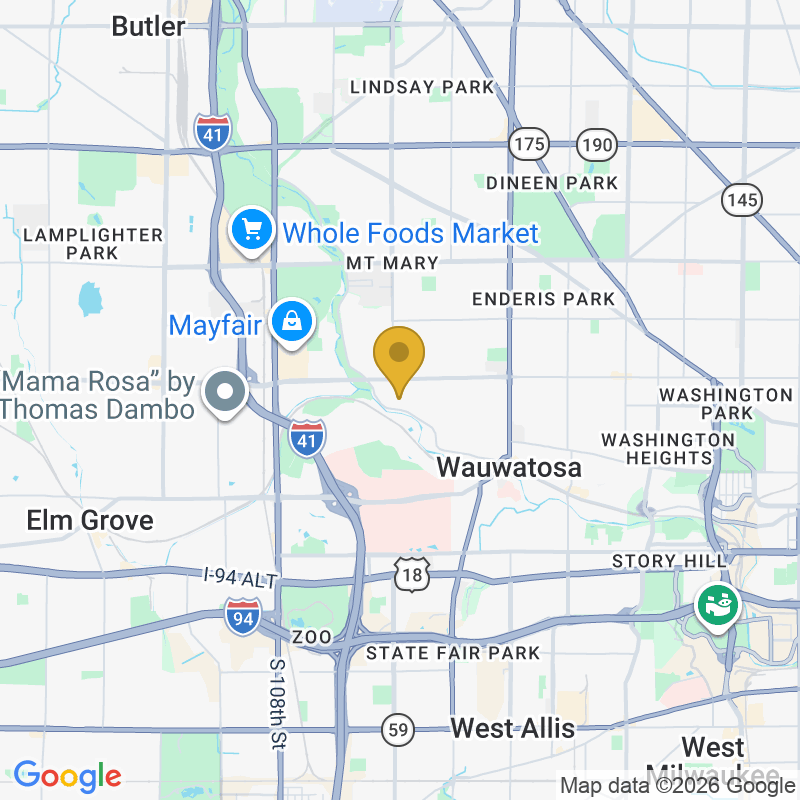 Map showing location of Graf's Garage Door Company, Serves Wauwatosa