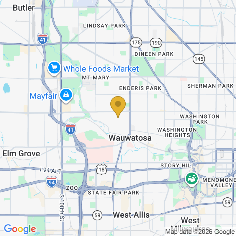Map showing location of All Garage Door Repair LLC, Serves Wauwatosa