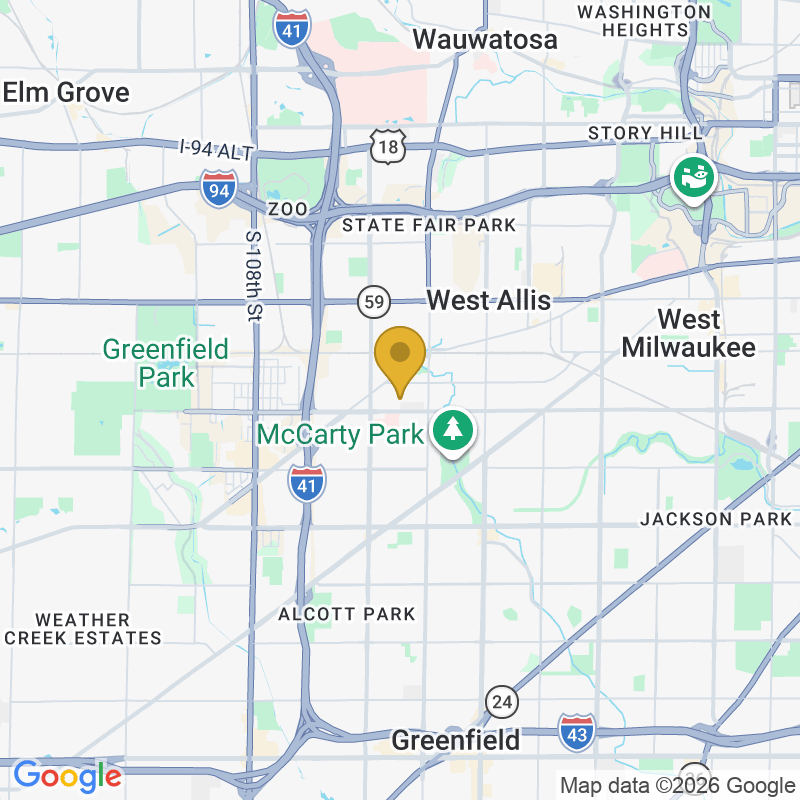 Map showing location of West Allis Garages Doo'rs Repair, Serves Wauwatosa