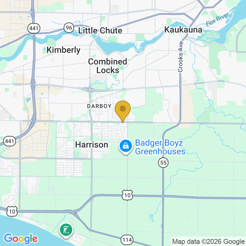 Map showing location of Precision Garage Door Service of Appleton, W5361 County Hwy KK Ste E, Appleton, WI 54915