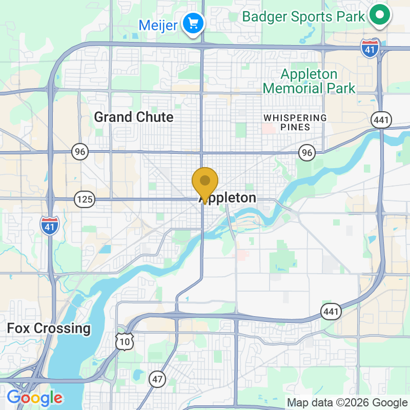 Map showing location of WI Garage Door, 621 W Lawrence St Ste 108, Appleton, WI 54911
