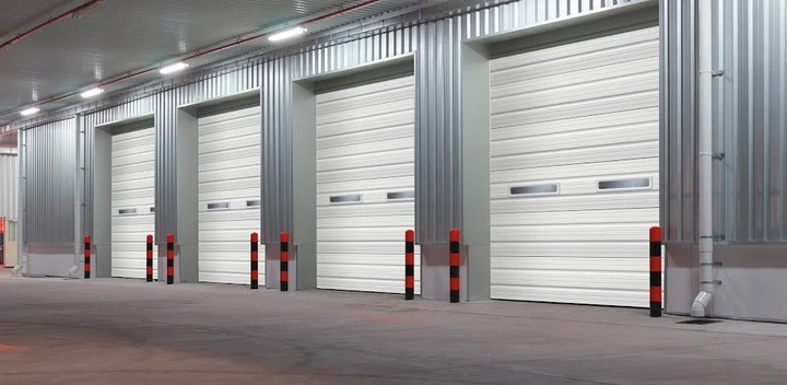 Commercial warehouse loading dock doors.