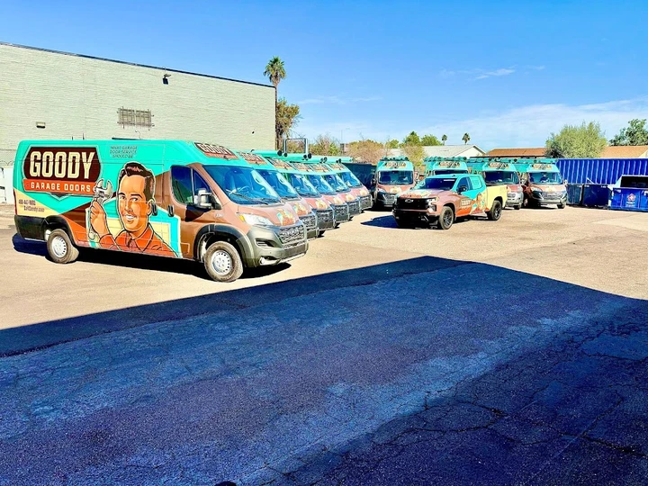 Goody Garage Doors fleet parked in Tucson.