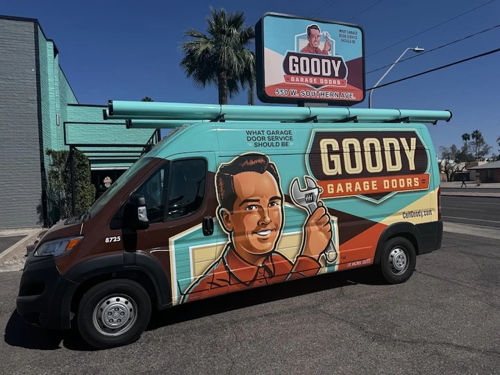 Goody Garage Doors service van and sign.