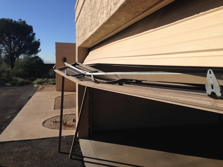 Broken garage door panel.