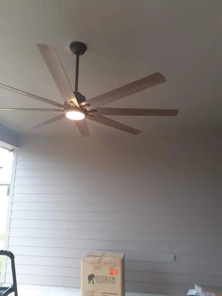 Ceiling fan installed on a covered patio.