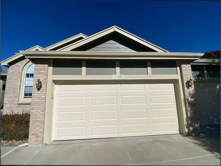 Garage door of a suburban house.