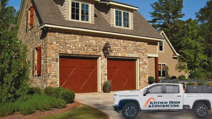 Gateway Door & Contracting service truck at home.