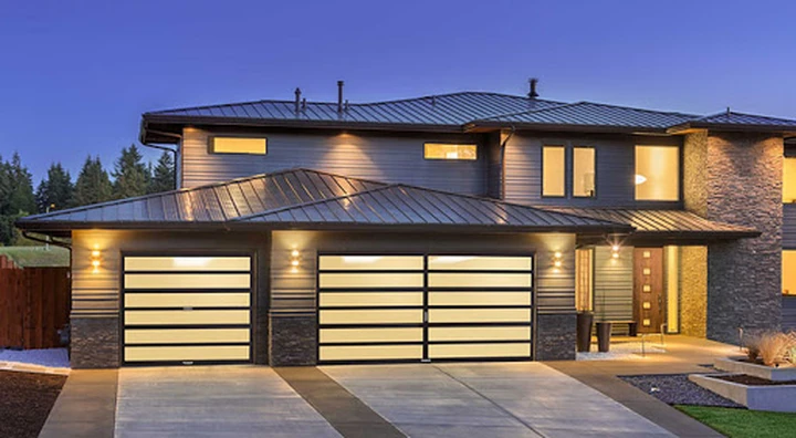 Modern garage doors on a contemporary house.