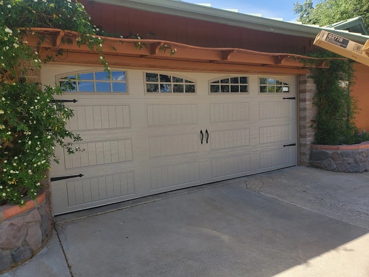 Newly installed garage door by Burton Complete.