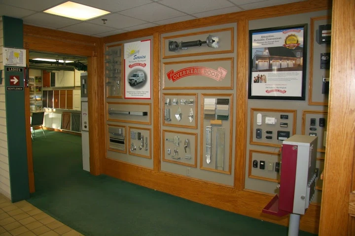 Overhead Door Company showroom display wall.