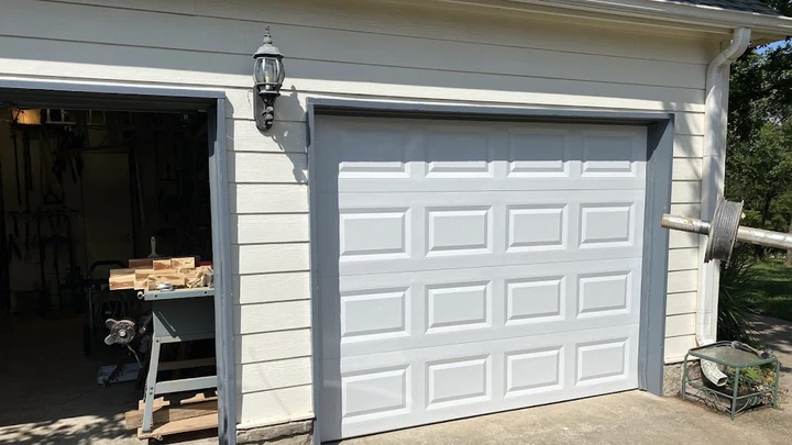 Overhead garage door at a residential home.